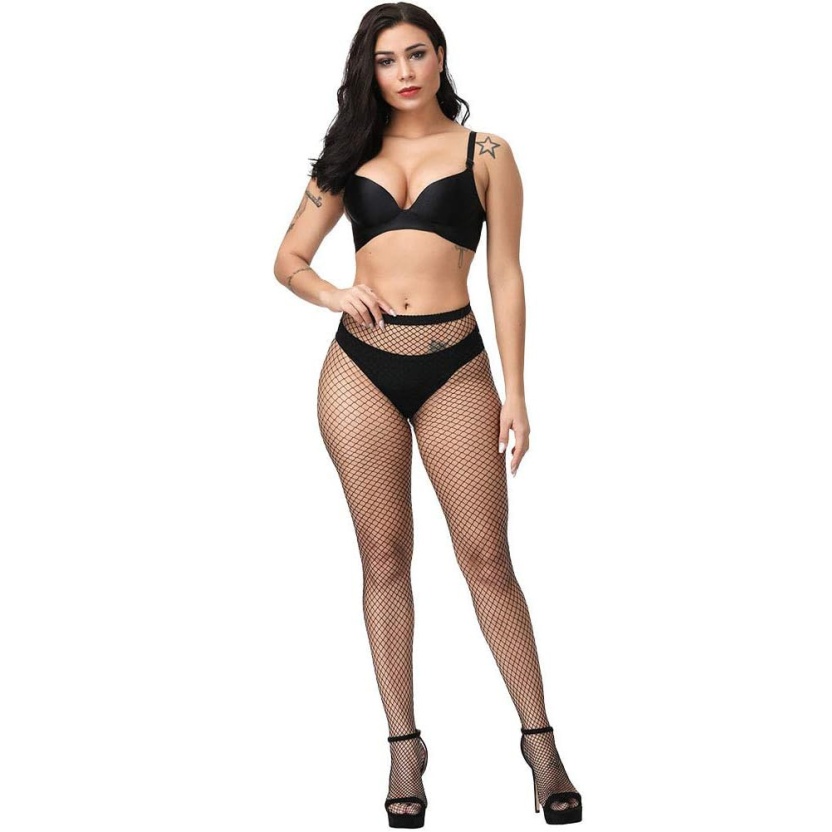 Zwarte medium visnetkousen panty's voor dames - Afbeelding 2