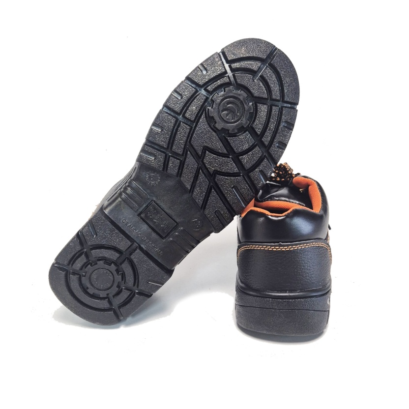 Werkschoenen - Zwarte/oranje vegan leren veiligheidsschoenen voor heren - Afbeelding 3