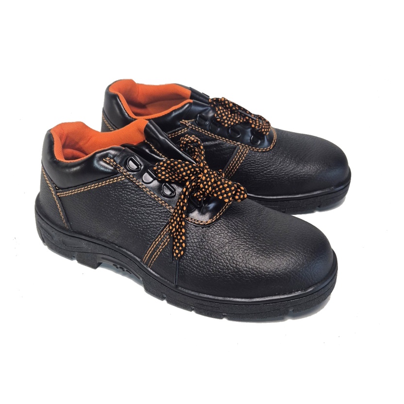 Werkschoenen - Zwarte/oranje vegan leren veiligheidsschoenen voor heren - Afbeelding 2