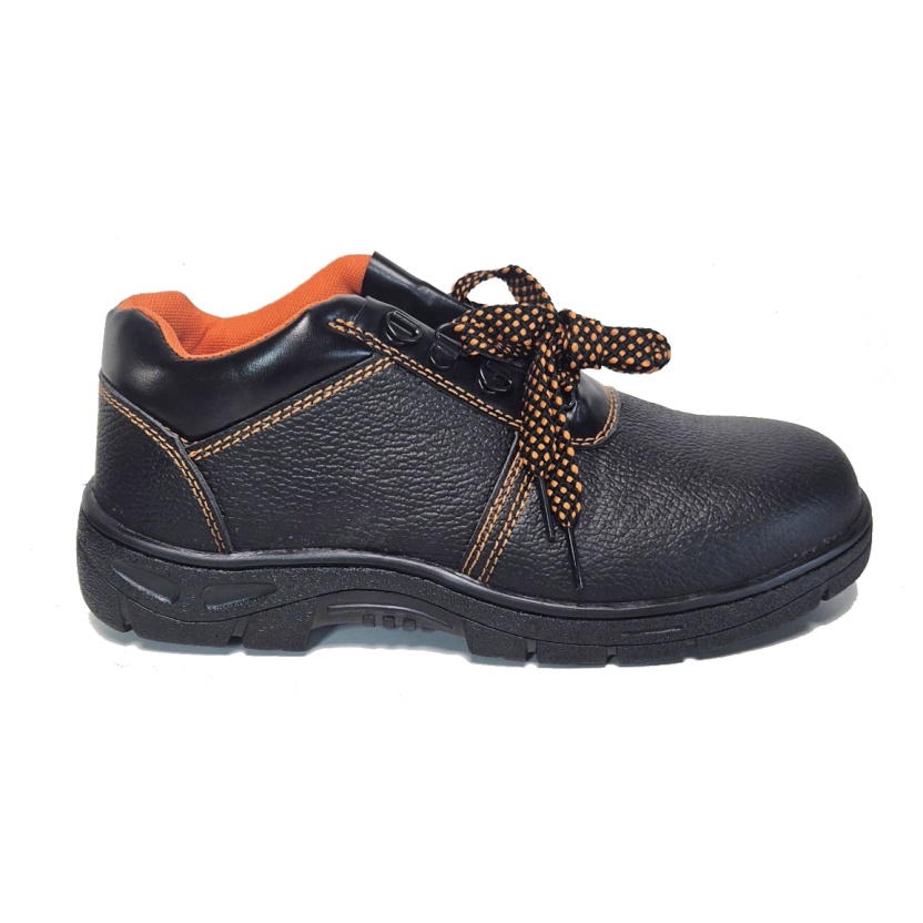 Werkschoenen - Zwarte/oranje vegan leren veiligheidsschoenen voor heren