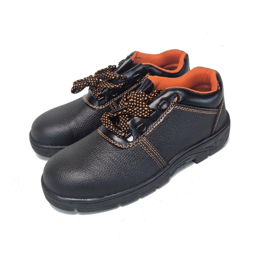 Werkschoenen - Zwarte/oranje vegan leren veiligheidsschoenen voor heren - Afbeelding 5