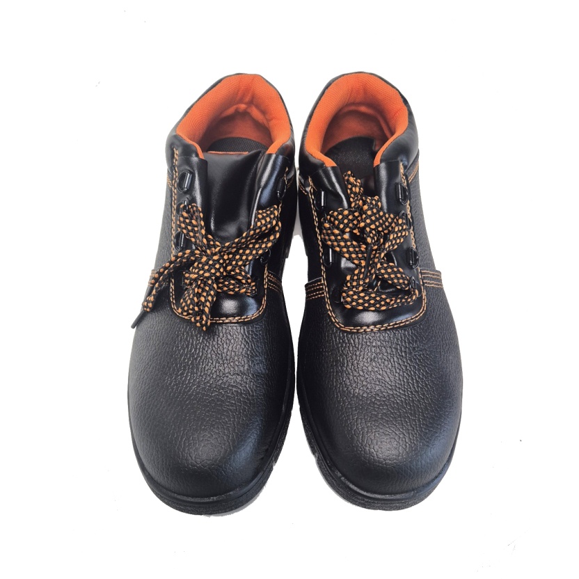 Werkschoenen - Zwarte/oranje vegan leren veiligheidsschoenen voor heren - Afbeelding 4