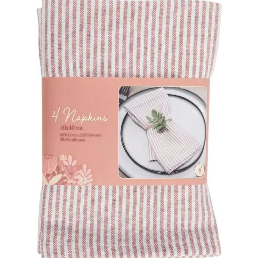 Gestreepte 4-pack servetten met metallic garen 40x40cm - 4 kleuren assortiment
