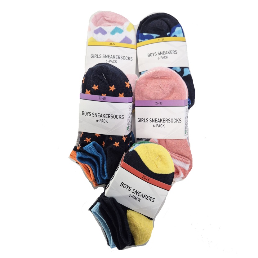 Verschillende 6-packs sneakersokken voor jongens en meisjes