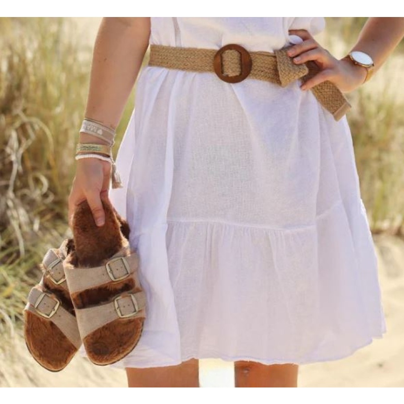 Damesschoenen - Beige Findlay sandalen met imitatiebont - Afbeelding 3