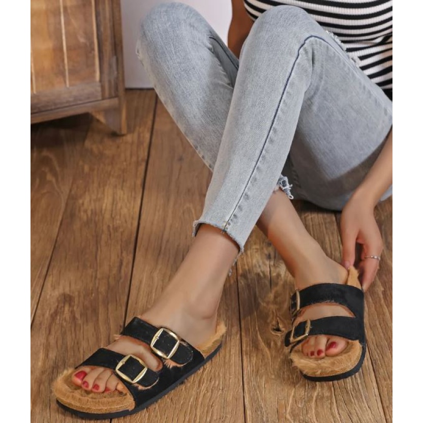 Women's shoes - Black Findlay sandals with faux fur - Image 4