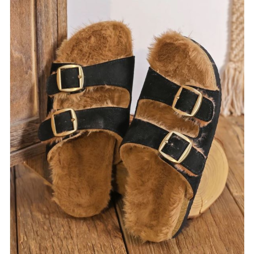 Women's shoes - Black Findlay sandals with faux fur