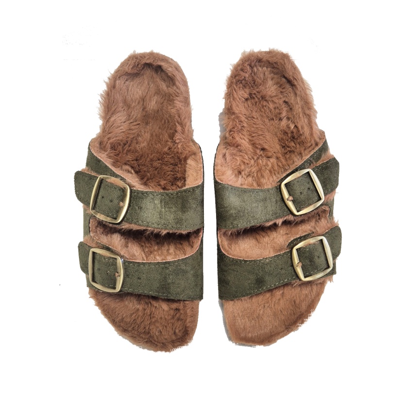 Women's shoes - Green Findlay sandals with faux fur - Image 6