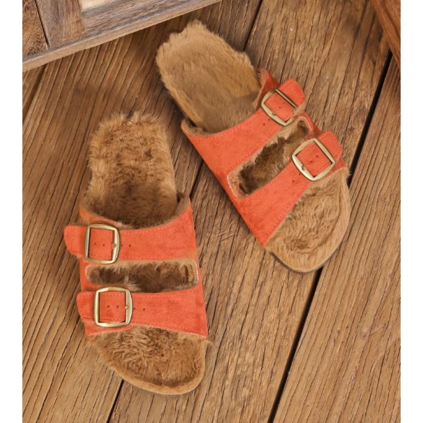 Women's shoes - rust Findlay sandals with faux fur