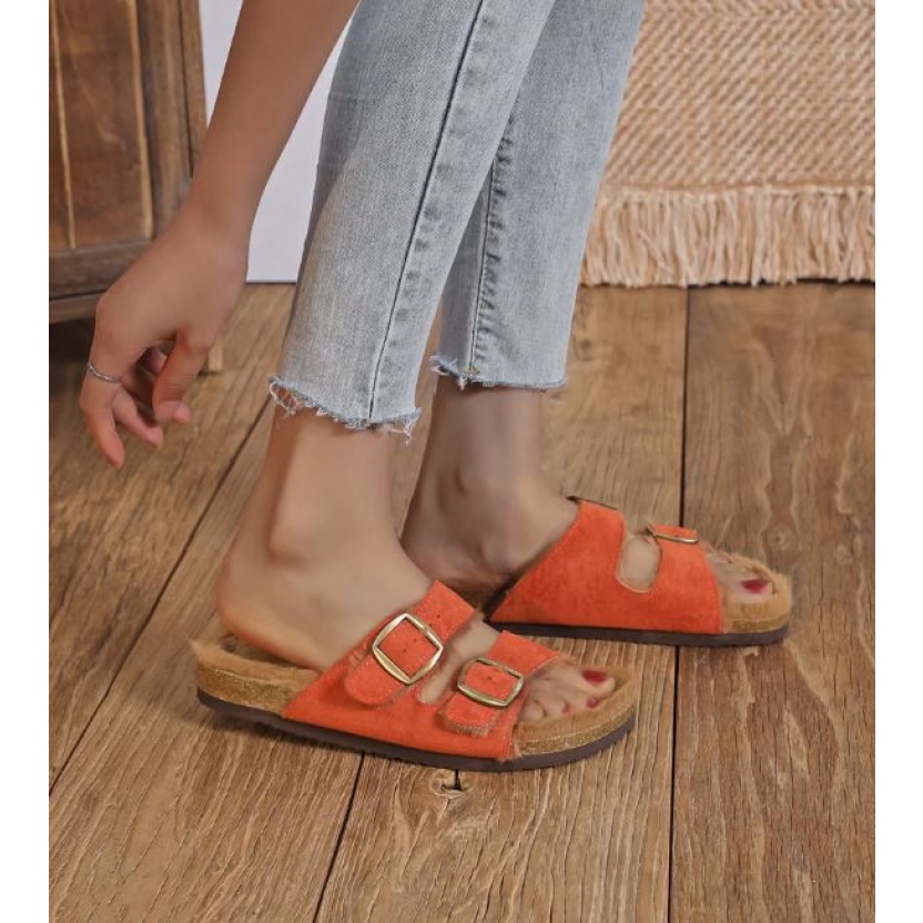 Women's shoes - rust Findlay sandals with faux fur - Image 3
