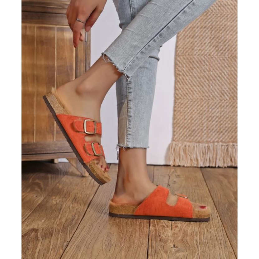 Women's shoes - rust Findlay sandals with faux fur - Image 2