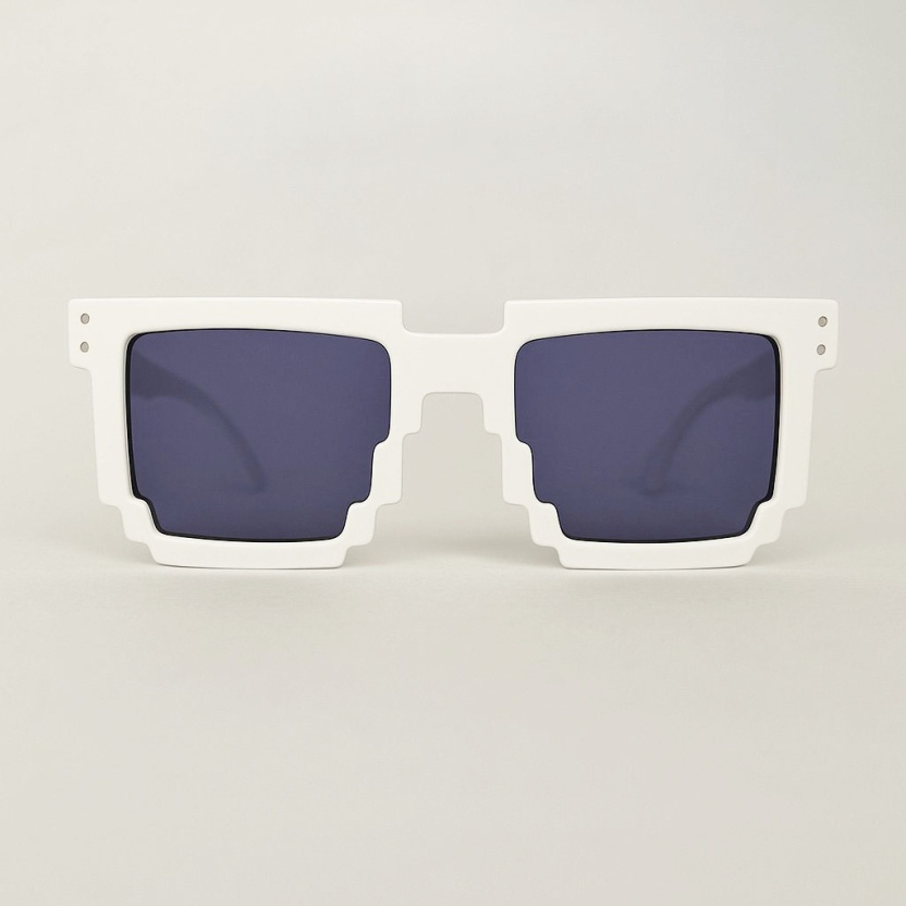 White 'Distressed' pixel sunglasses with blue lenses 2203-08