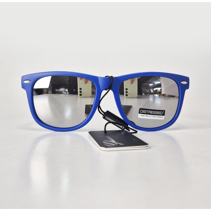 Blue 'Distressed' sunglasses with mirror lenses 2217-BLSIL