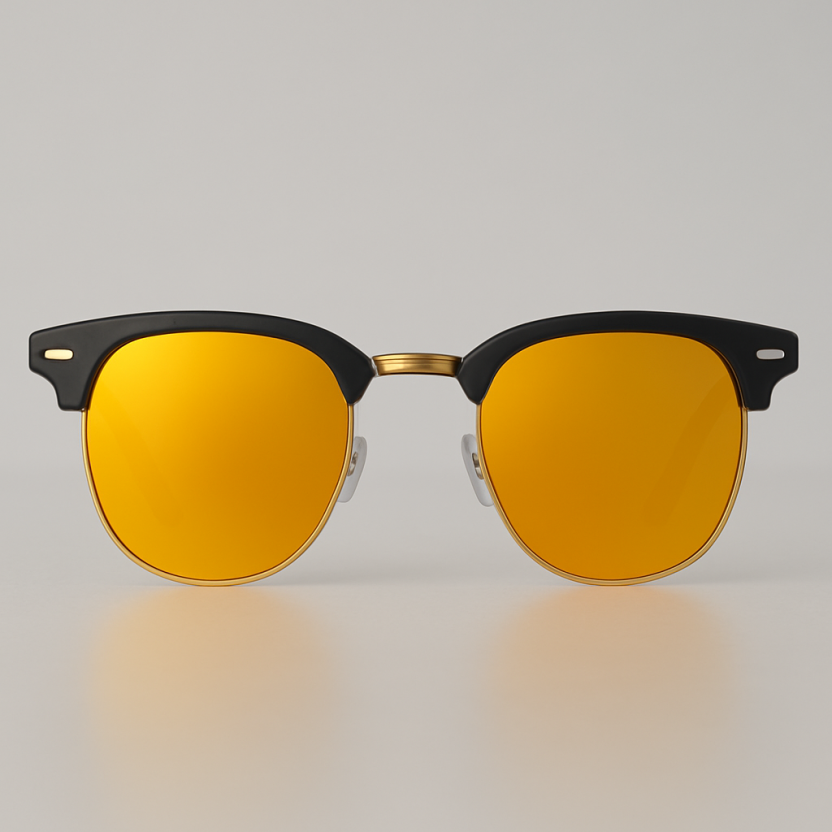 Black Distressed sunglasses with orange/yellow mirror lenses 2218-09