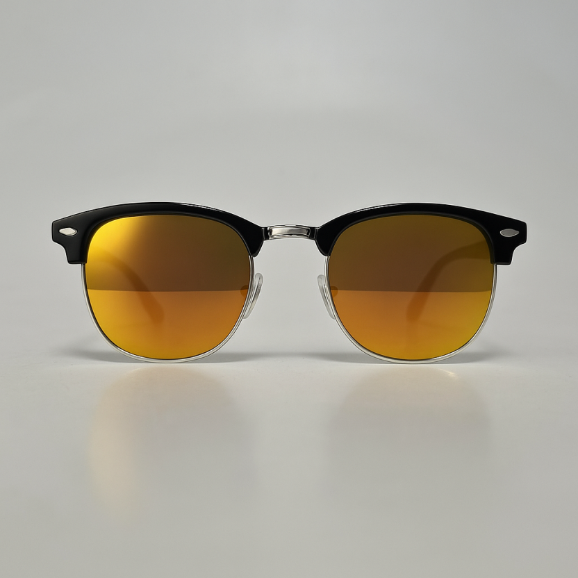Black Distressed sunglasses with orange/yellow mirror lenses 2218-11
