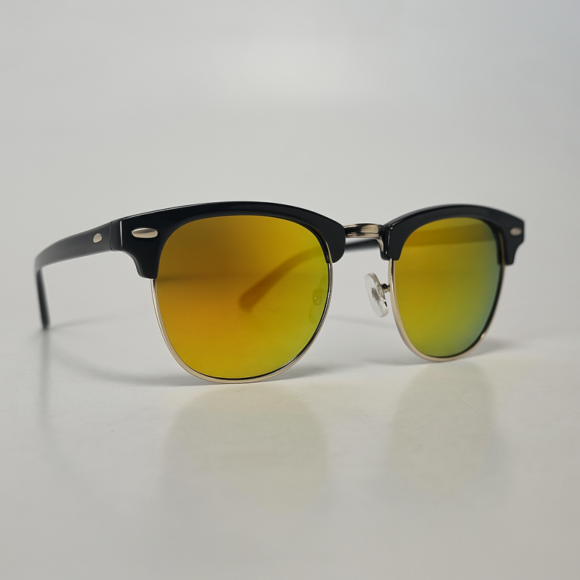 Black Distressed sunglasses with orange/yellow mirror lenses 2218-11 - Image 2