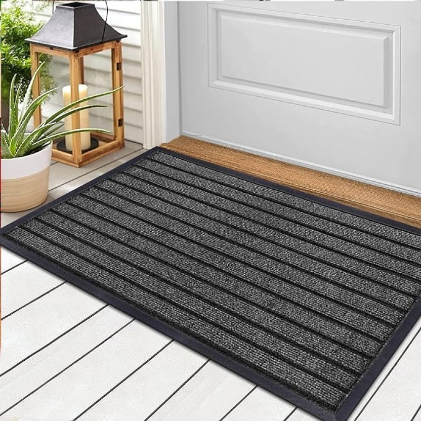 Zwart/grijze PVC antislip deurmatten 41x61cm - Afbeelding 2