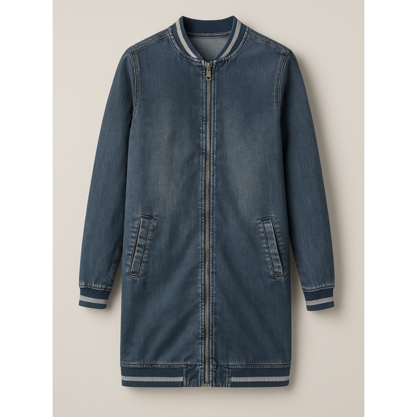 Blue washed C&S denim bomber jackets for women
