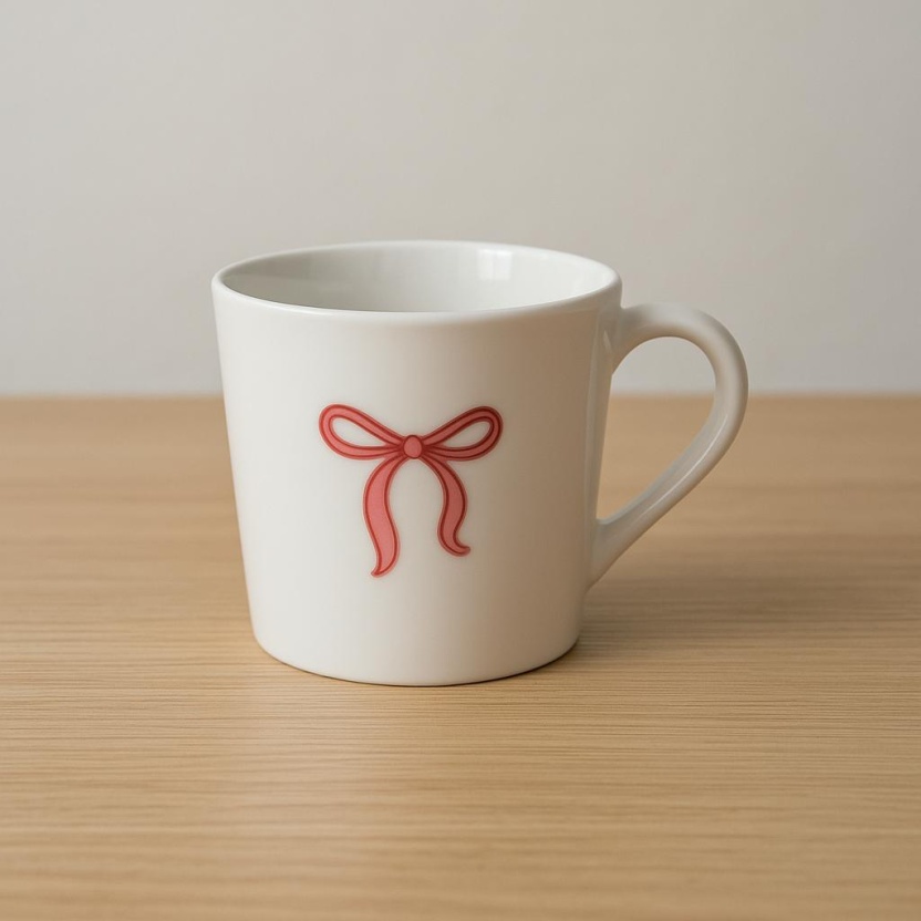 White Splendid ceramic mugs with ribbon print in gift box 225ML - Image 2