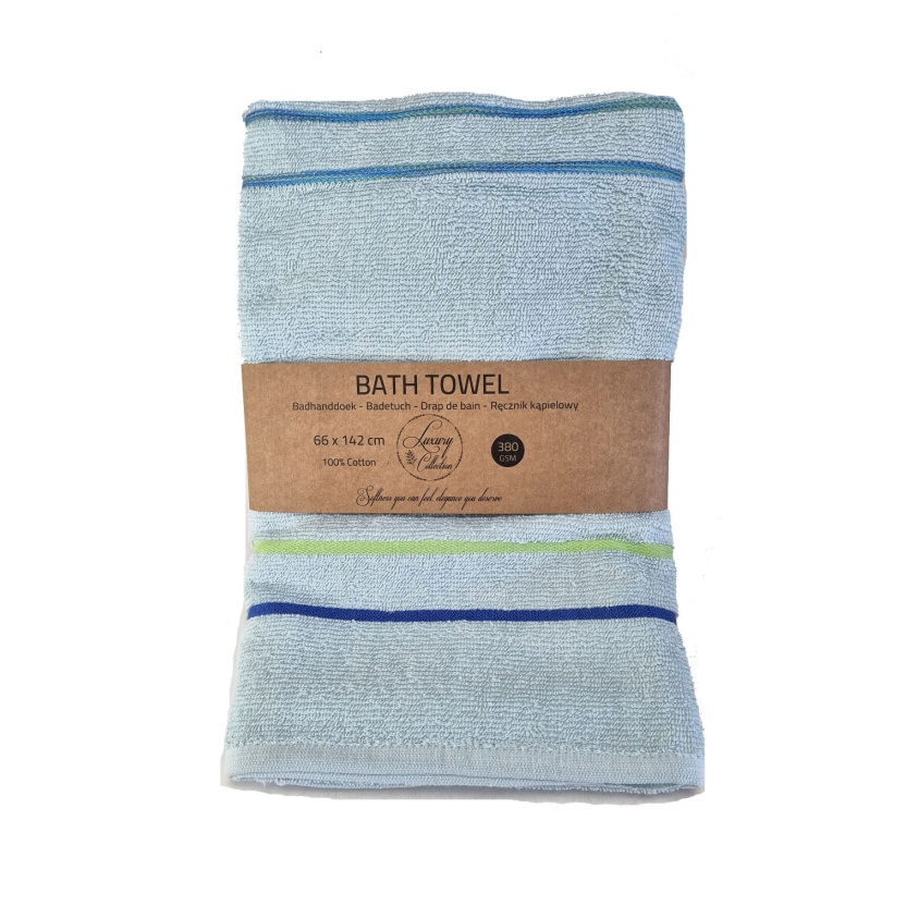 Light blue luxury collection bath towels with trims 66x142cm - 380 g/m²