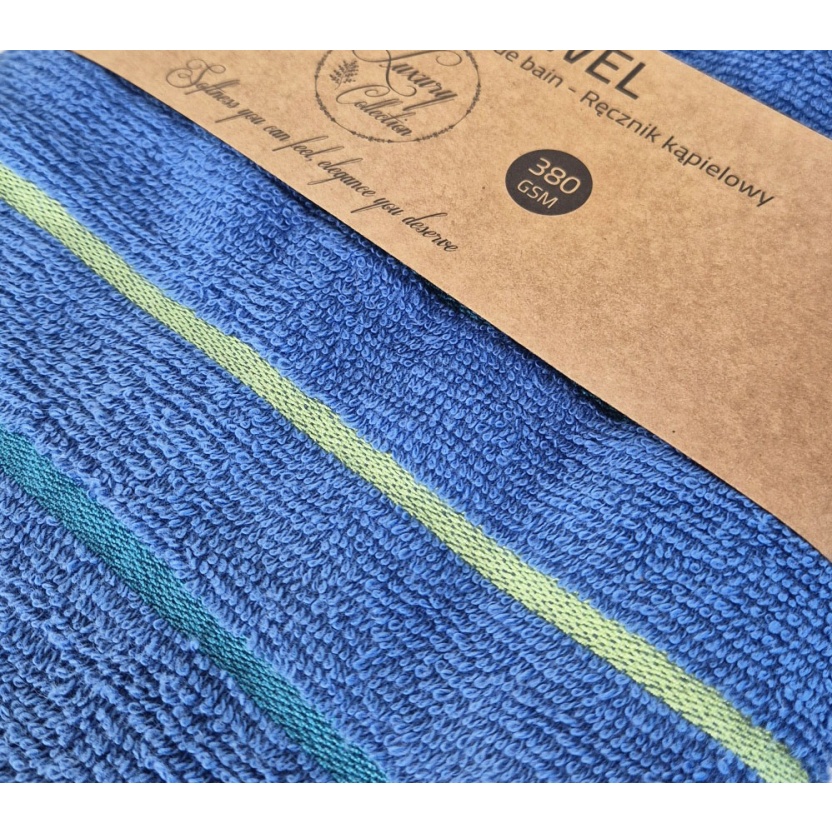 Blue luxury collection bath towels with trims 66x142cm - 380 g/m² - Image 2