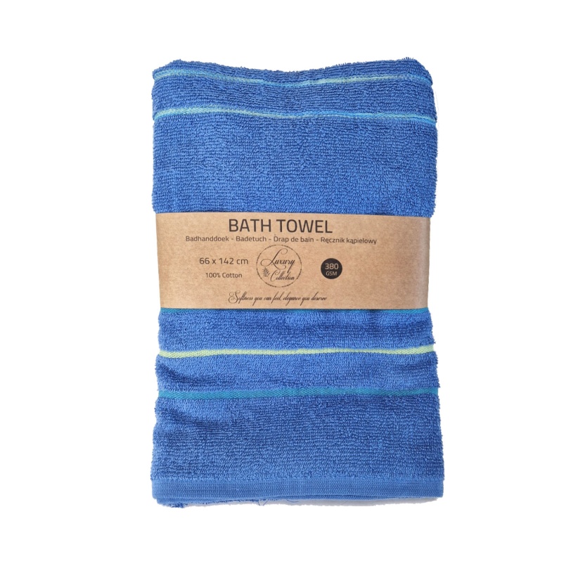 Blue luxury collection bath towels with trims 66x142cm - 380 g/m²