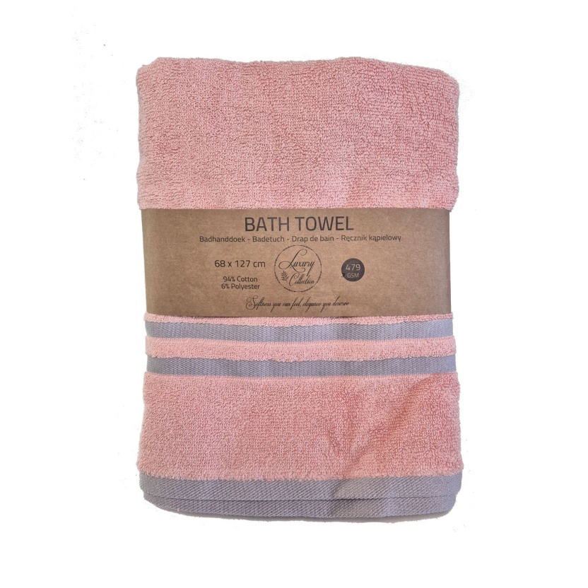 Coral pink luxury collection bath towels with trim 68x127cm - 479 g/m²