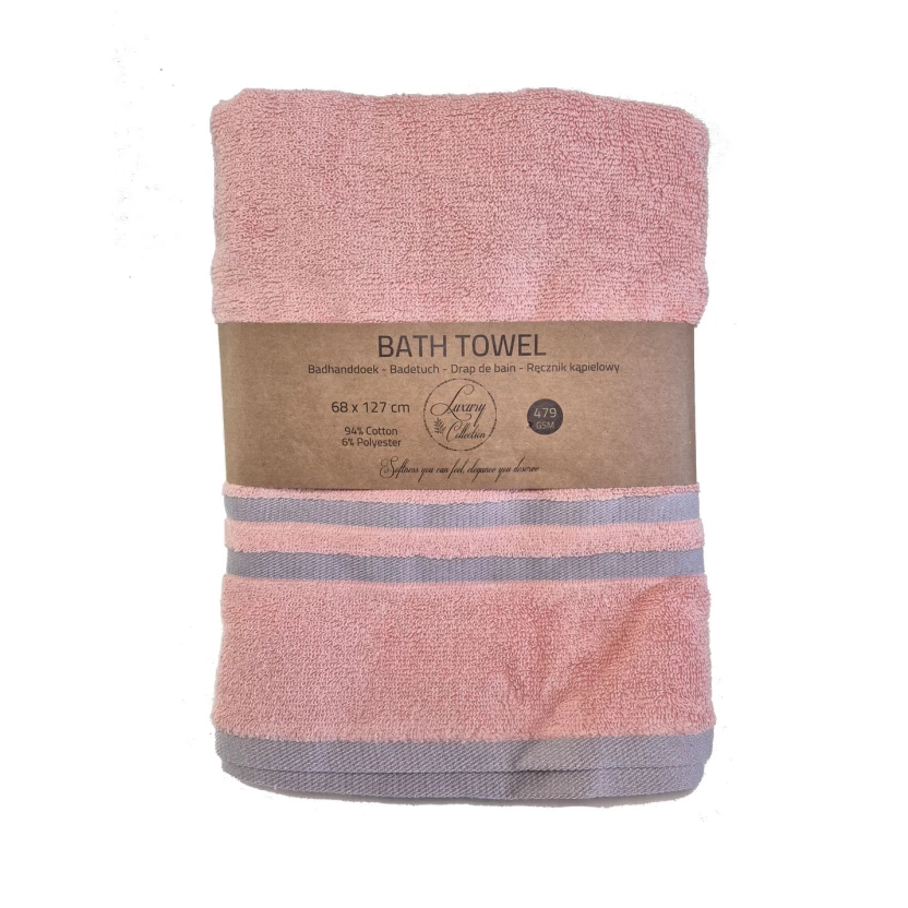 Coral pink luxury collection bath towels with trim 68x127cm - 479 g/m²