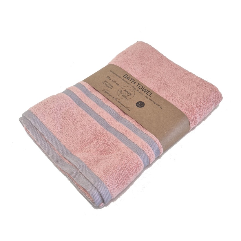 Coral pink luxury collection bath towels with trim 68x127cm - 479 g/m² - Image 3
