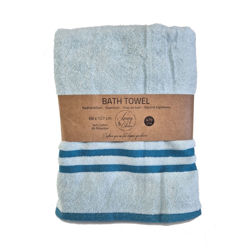 Blue luxury collection bath towels with trim 68x127cm - 479 g/m²