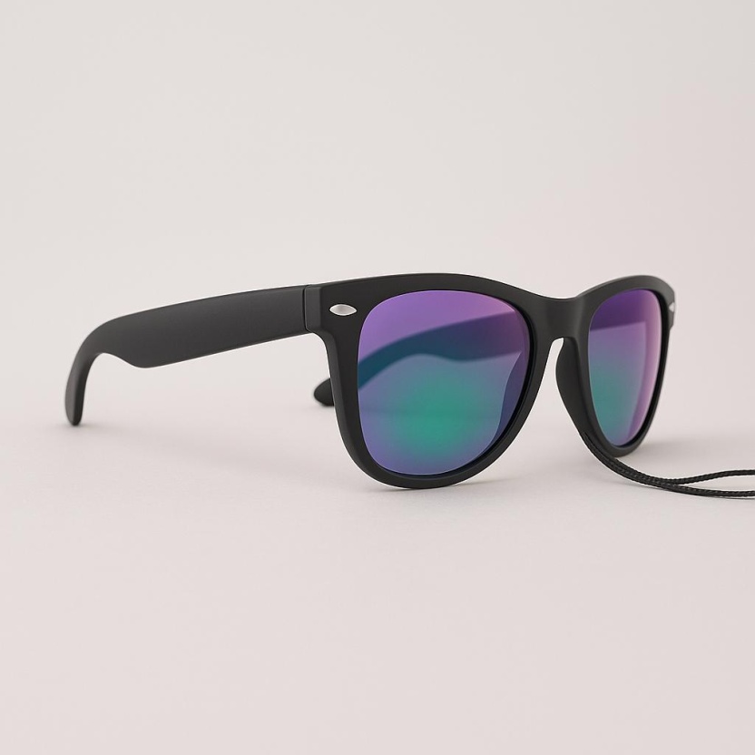 Zwarte 'Distressed' Wayfarer zonnebrillen met gespiegelde glazen 2217-04 - Afbeelding 2