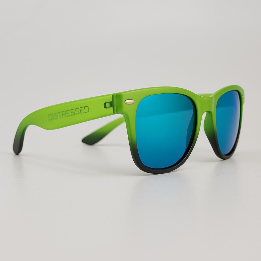 Green 'Distressed' wayfarer sunglasses with mirror lenses 2217-50 - Image 2