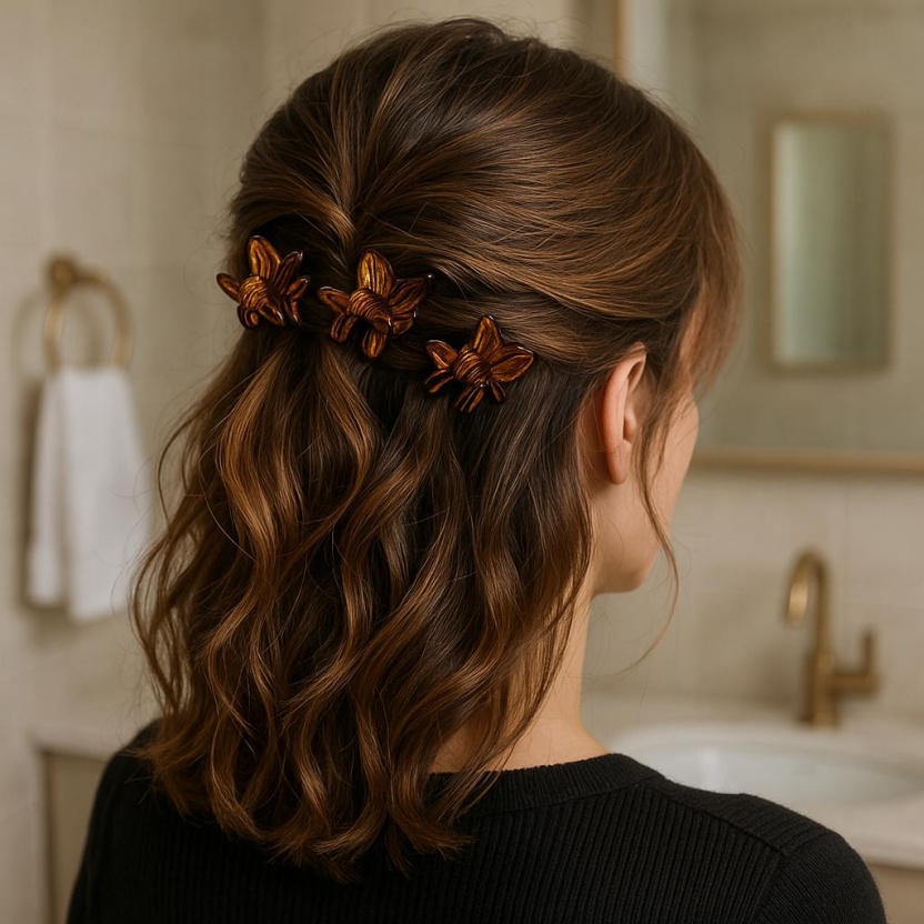Haaraccessoires - verpakking van 100 stuks bruine vlinder/lieveheersbeestje haarspeldjes - Afbeelding 4