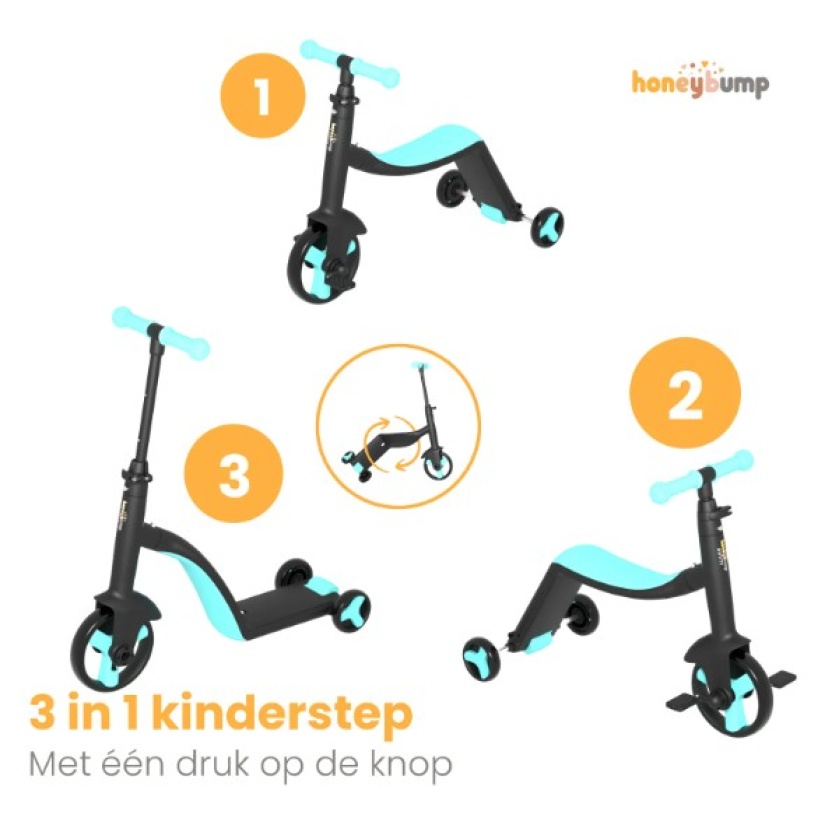 Blauwe HoneyBump Swifty 3-in-1 driewielers voor kinderen - Afbeelding 4