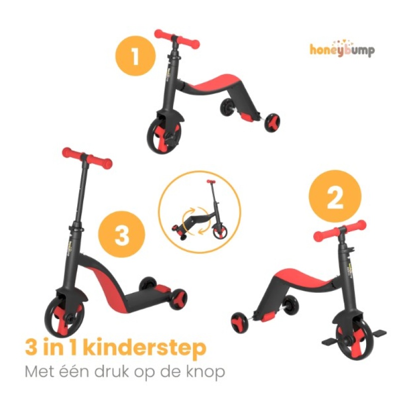 Rode HoneyBump Swifty 3-in-1 driewielers voor kinderen - Afbeelding 6