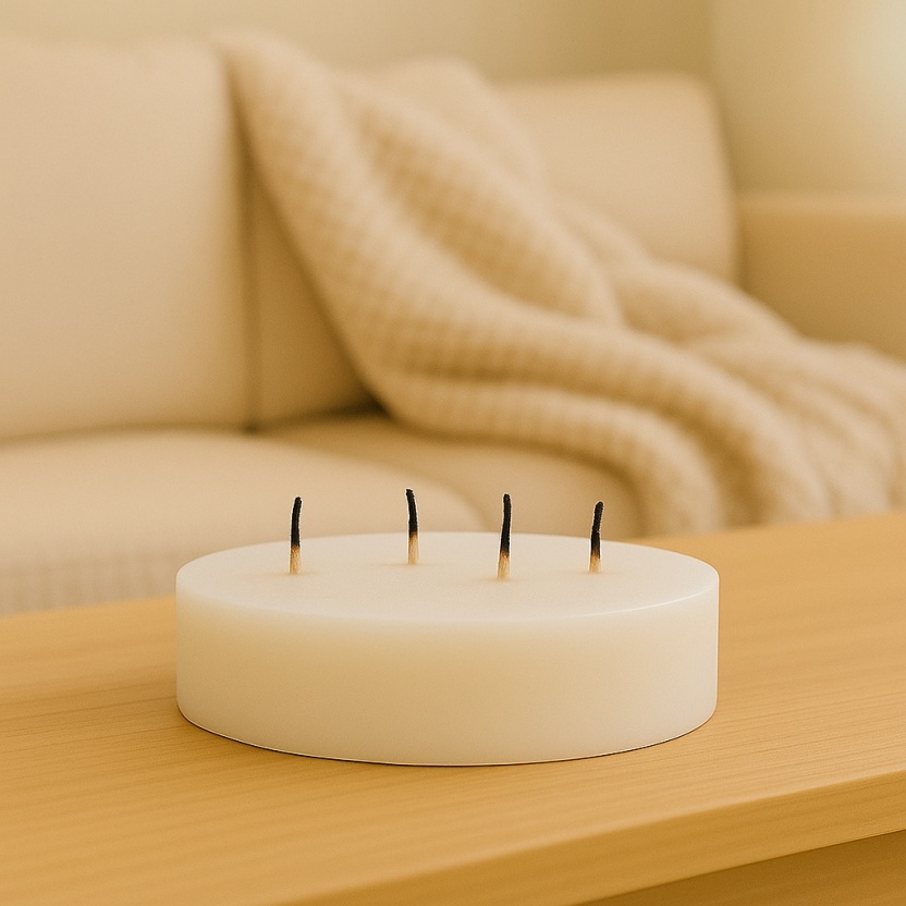 White Sempre rustic round candles 15x4cm - Image 3