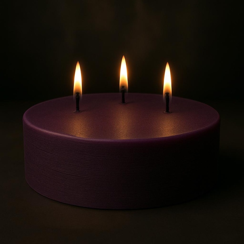 Dark purple Sempre rustic round candles 25x5cm - Image 2