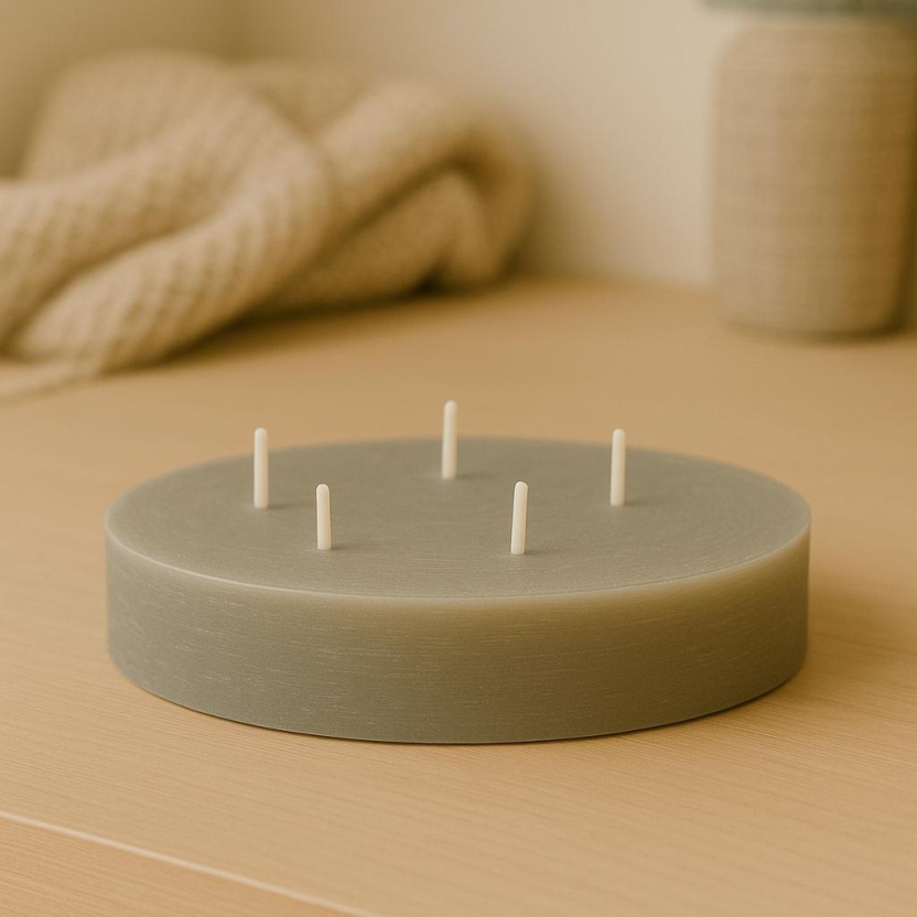 Light grey Sempre rustic round candles 20x4cm - Image 2