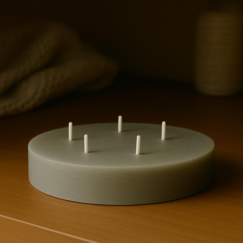 Light grey Sempre rustic round candles 20x4cm - Image 3