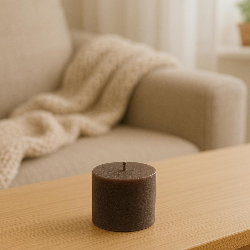 Dark brown Cleybergh rustic pillar candles 7x7cm - Image 2