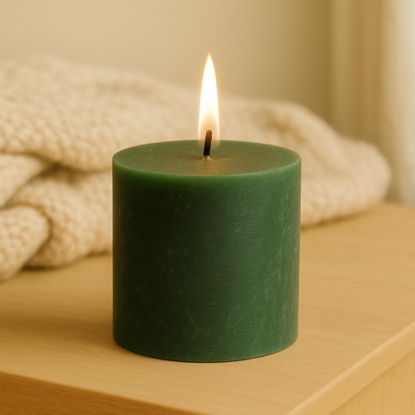 Green Sempre rustic pillar candles 7x7cm