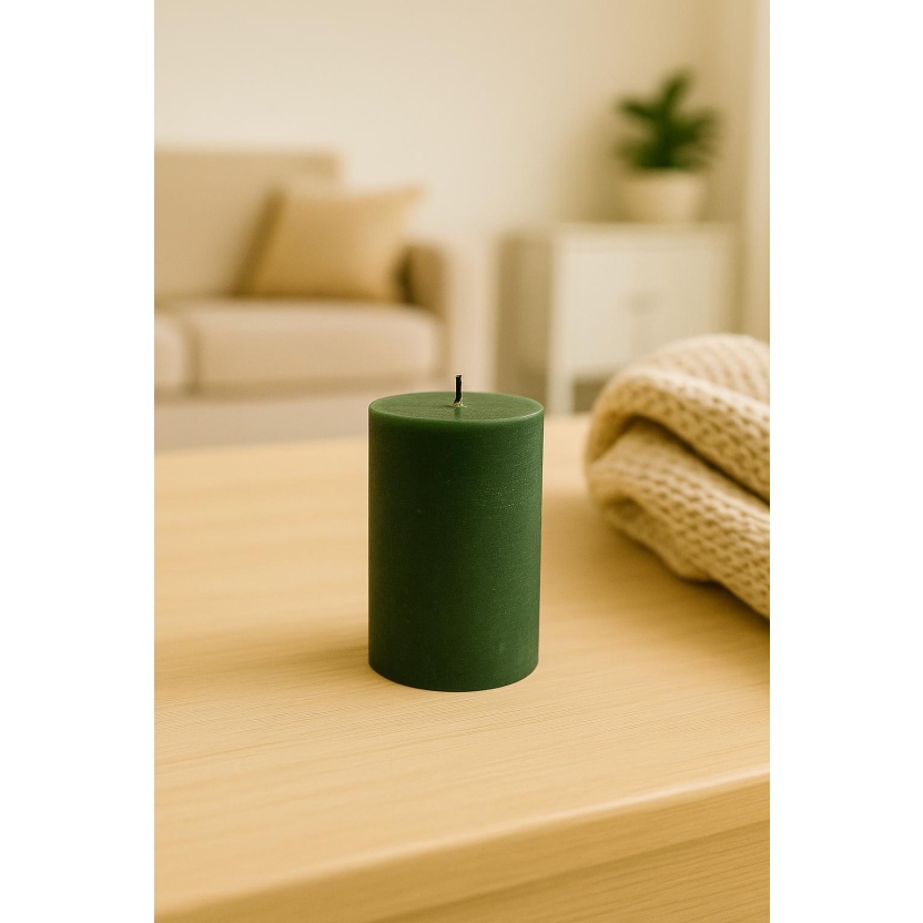 Green Sempre rustic pillar candles 7x14cm - Image 2