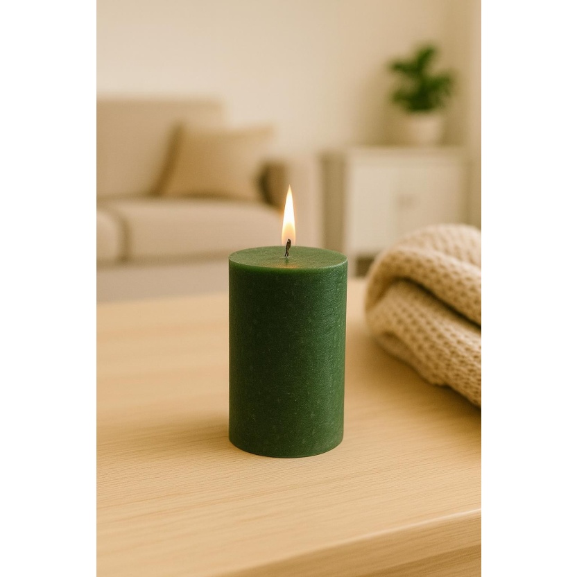 Green Sempre rustic pillar candles 7x14cm