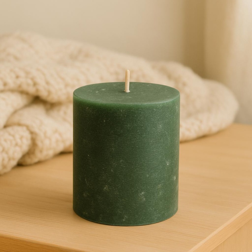 Green Sempre rustic pillar candles 8x10cm - Image 3