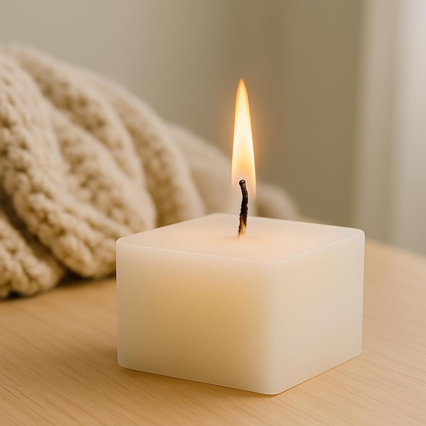 White Sempre rustic block candles 9x6cm