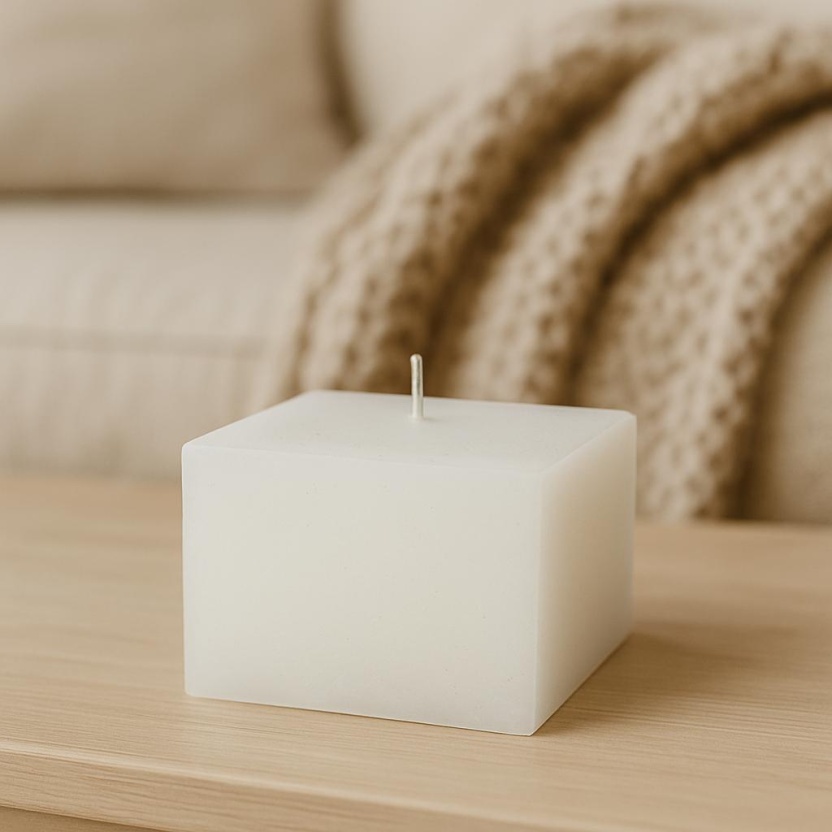 White Sempre rustic block candles 9x6cm - Image 3