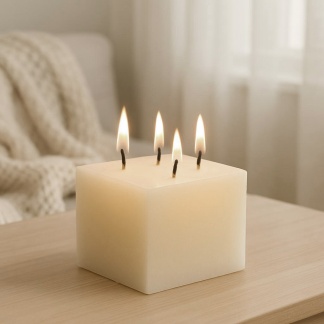 White Sempre square block candles 12x9cm