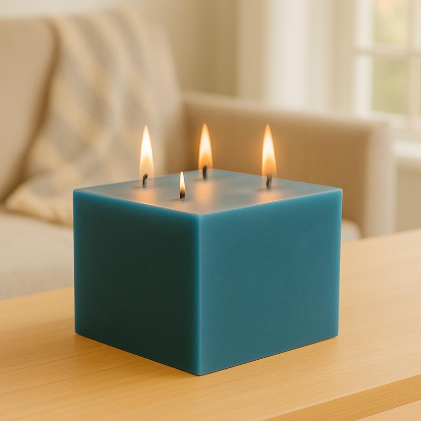 Blue Cleybergh rustic square block candles 15x11cm