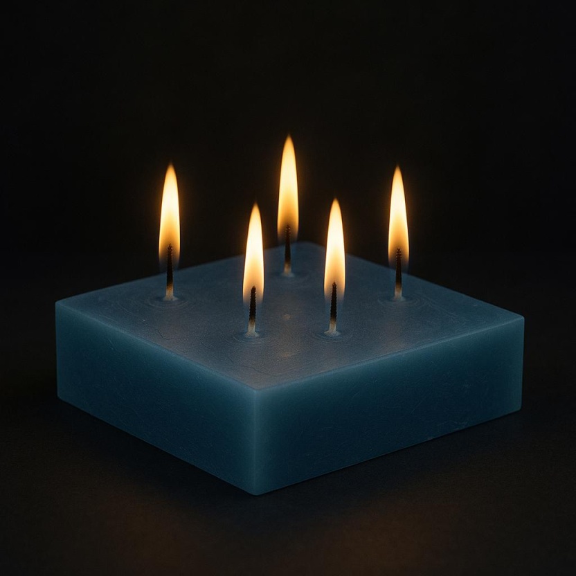 Blauwe Cleybergh rustieke vierkante kaarsen 21x4cm - Afbeelding 3