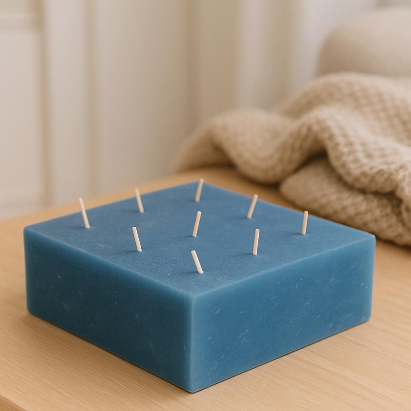 Blauwe Cleybergh rustieke blokkaarsen 28x8,5 cm - Afbeelding 3